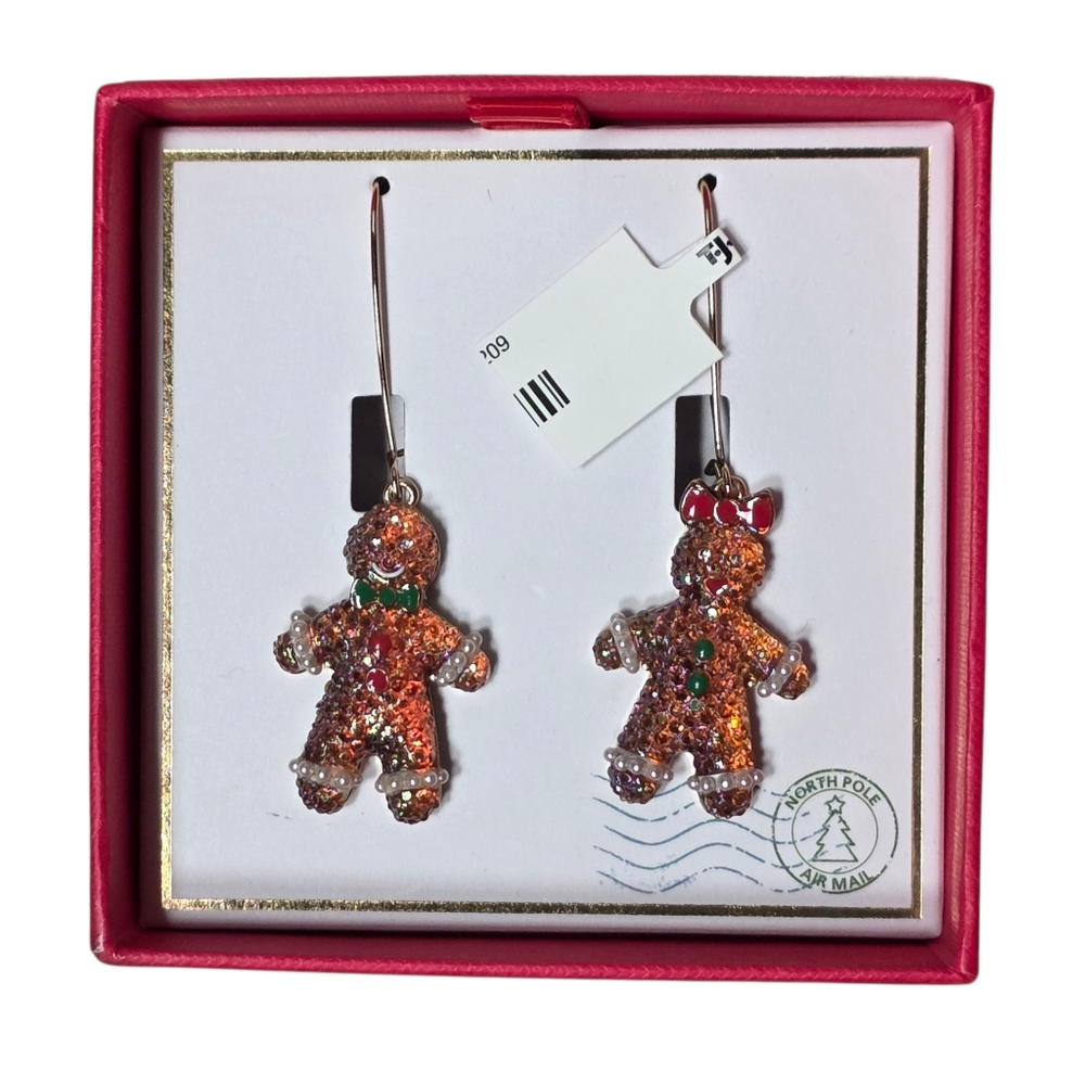 Gingerbread Boy Girl Dangle Earrings - NEW in Box